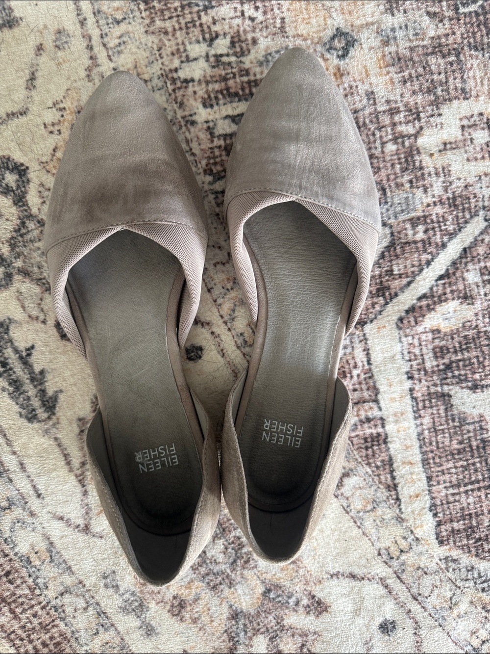 Eileen Fisher Fray Suede Pointed Toe d’Orsay Flats Elastic Sides Women’s 8.5